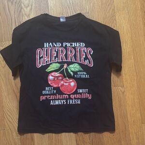 SHEIN Black and Red Short Sleeve Tee with Cherry Graphic